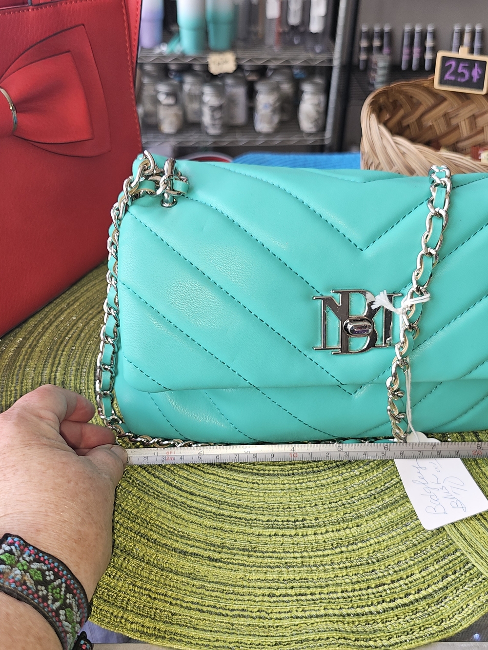Badgley Mischka Turquoise Quilted Chain Shoulder Bag